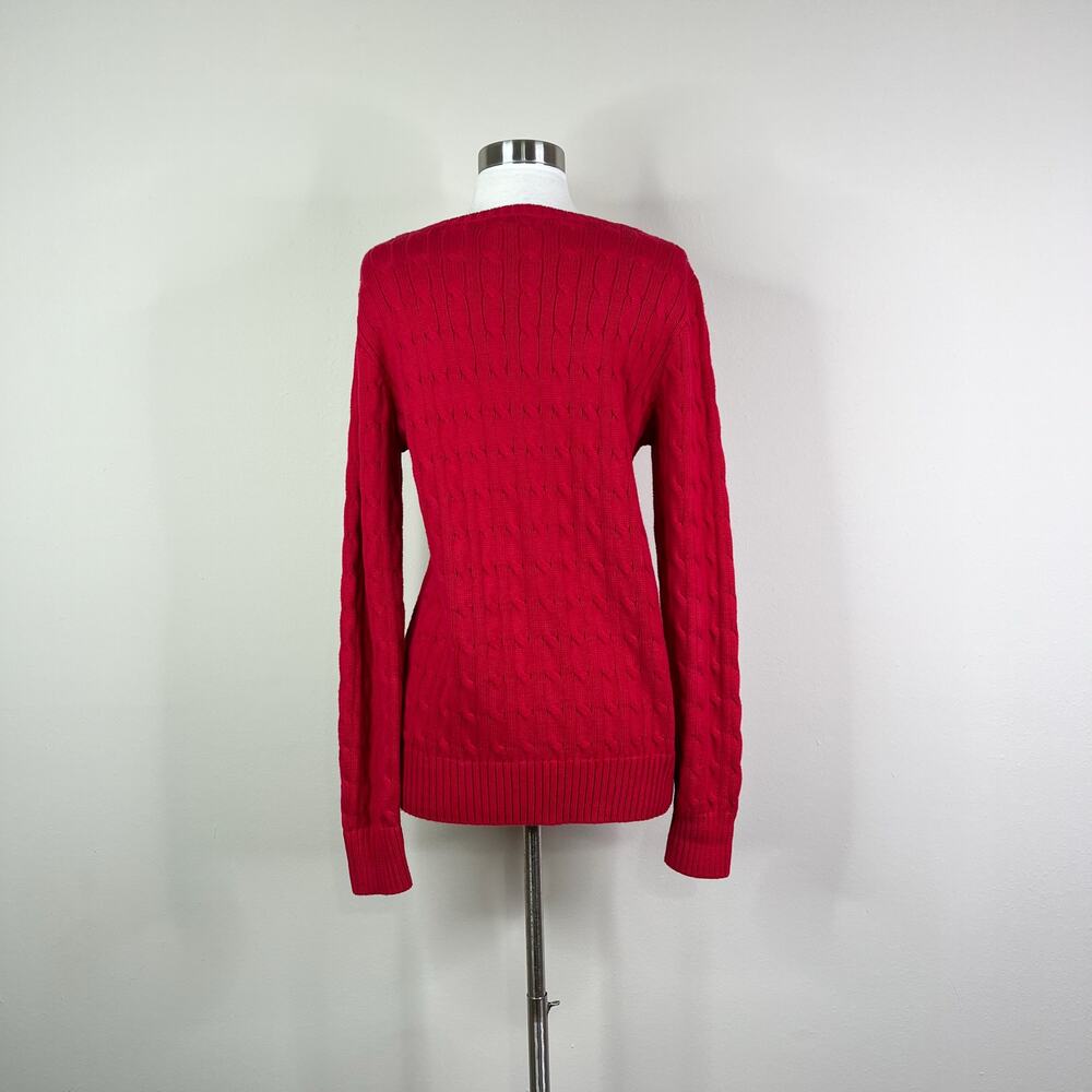 Polo Ralph Lauren | Women's Red Cable Knit Cotton Pullover Designer Sweater XL - Picture 7 of 10